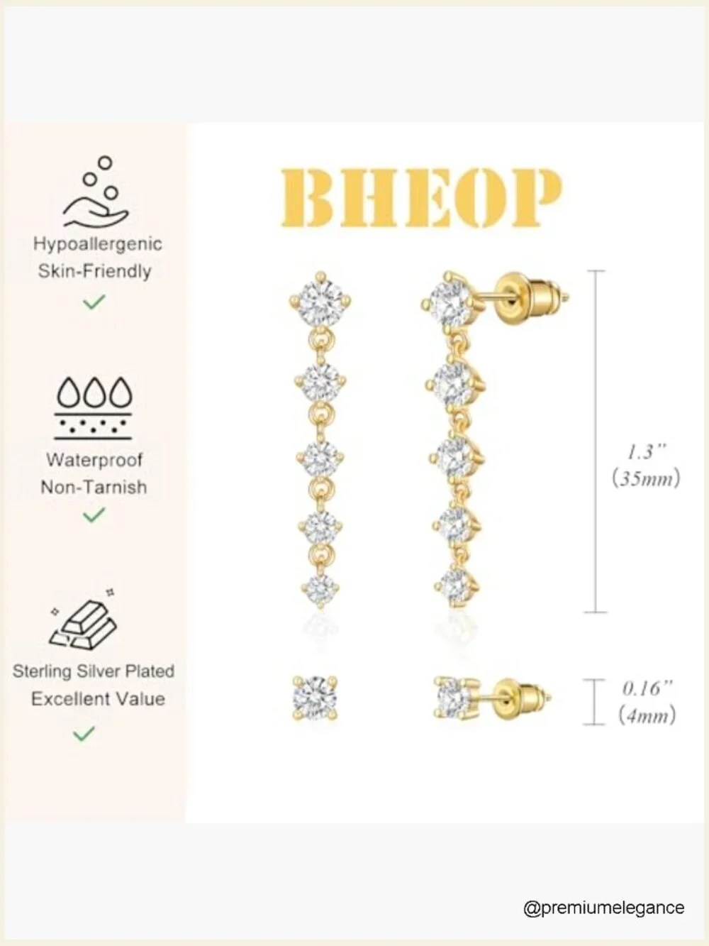 Gold Silver Plated CZ Dangle Stud Hoop Huggie Earring Set for Women